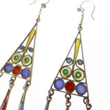 Antique Art Deco Silver Colourful Enamel Secessionist Earrings