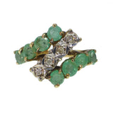 Vintage Mid Century Gold Diamond & Emerald Cocktail Ring