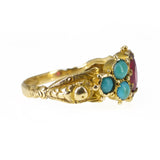 Antique Victorian 15 Carat Gold Turquoise & Ruby Paste Ring Size M / 6.25