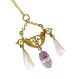Antique 14ct Gold Amethyst & Pearl Pendant Necklace