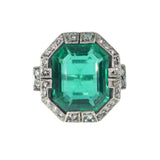 Antique Art Deco German Silver Green Paste Cocktail Ring