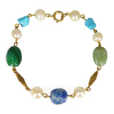 Vintage Gold Lapis Jadeite Pearl Chain Link Bracelet