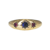 Antique Gold Cased Red & Blue Glass Gypsy Ring
