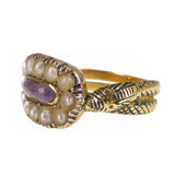 Antique Georgian Gold Amethyst Pearl Ouroboros Snake Ring