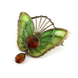 Antique Art Nouveau German Heinrich Levinger Plique-à-Jour Glass Butterfly Brooch