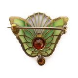 Antique Art Nouveau German Heinrich Levinger Plique-à-Jour Glass Butterfly Brooch