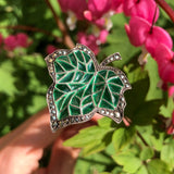 Antique German Silver Plique A Jour Green Glass Ivy Hat Pin