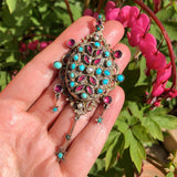 Antique Austro Hungarian Silver Celestial Turquoise & Garnet Locket Pendant