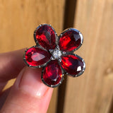 Antique Georgian Foiled Red Glass Pansy Star Brooch