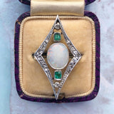 Antique Art Deco Silver Opal Emerald & Sapphire Cocktail Ring