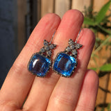Antique Georgian Silver Blue Glass Paste Floral Earrings
