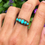 Antique Victorian 15ct Gold Cantinelle Turquoise Five Stone Engraved Ring Size N / 6.75