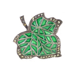 Antique German Silver Plique A Jour Green Glass Ivy Hat Pin