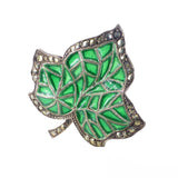 Antique German Silver Plique A Jour Green Glass Ivy Hat Pin