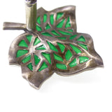 Antique German Silver Plique A Jour Green Glass Ivy Hat Pin