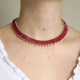 Vintage Trifari Invisible Set Red Glass Collar Necklace