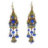 Antique Czechoslovakian Blue Glass Enamel Drop Earrings