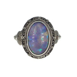 Antique Art Deco Silver Opal Filigree Ring