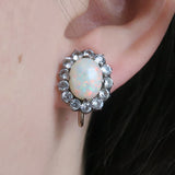 Vintage Gold Opal & White Sapphire Screw Back Earrings