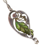 Antique Art Nouveau Silver Plique À Jour Leaf Paste Pendant Necklace