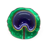 Antique French Art Nouveau Piel Frères Blue & Green Foiled Glass Peacock Glass Brooch