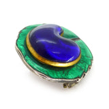 Antique French Art Nouveau Piel Frères Blue & Green Foiled Glass Peacock Glass Brooch