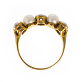 Antique Victorian 18ct Gold Mine Cut Diamond & Pearl Half Eternity Ring Size N / O