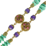 Antique Czechoslovakian Purple & Green Glass Enamel Pendant Necklace