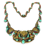 Antique Art Deco Neiger Egyptian Revival Pharaoh Peking Glass Winged Necklace