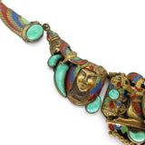 Antique Art Deco Neiger Egyptian Revival Pharaoh Peking Glass Winged Necklace
