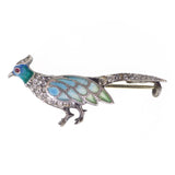 Antique Edwardian German Silver Pliqué A Jour Enamel Pheasant Brooch