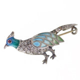 Antique Edwardian German Silver Pliqué A Jour Enamel Pheasant Brooch