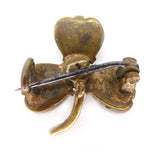 Antique Edwardian Saphiret Glass Heart Clover Brooch
