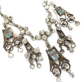 Antique Edwardian Saphiret Glass Filigree Drop Necklace