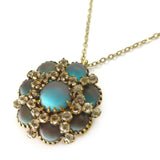 Antique Art Deco Saphiret Glass Floral Pendant Necklace
