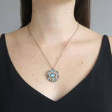 Antique Art Deco Saphiret Glass Floral Pendant Necklace