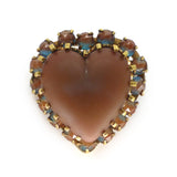 Antique Edwardian Saphiret Matte Glass Heart Rhinestone Brooch