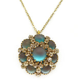 Antique Art Deco Saphiret Glass Floral Pendant Necklace