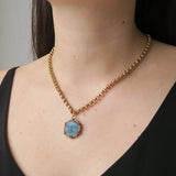 Antique Edwardian Saphiret Glass Man In The Moon Gold Belcher Chain Necklace