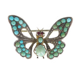 Antique Edwardian Silver Turquoise Butterfly Brooch
