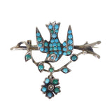 Antique Edwardian Swallow Bird Floral Wreath Brooch