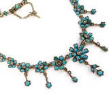 Antique Victorian Silver Turquoise 'Forget Me Not' Floral Pearl Necklace