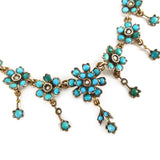 Antique Victorian Silver Turquoise 'Forget Me Not' Floral Pearl Necklace