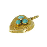 Antique Gold Engraved Turquoise Locket Charm