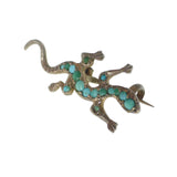 Antique Silver Turquoise Lizard Brooch