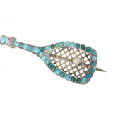 Antique Edwardian Silver Turquoise Tennis Racket Brooch