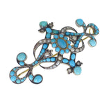 Antique Silver Turquoise & Pearl Gold Brooch