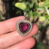 Antique Silver Purple Glass Heart Charm
