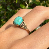 Vintage 9ct Gold Floral Turquoise Ring