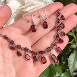 Antique Arts & Crafts Silver Garnet Festoon Necklace & Earrings Set